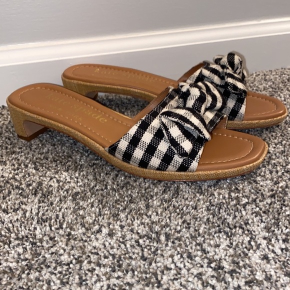 Kate Spade Lilah Gingham Knotted Bow Slide Sandals Black/White - Picture 2 of 6